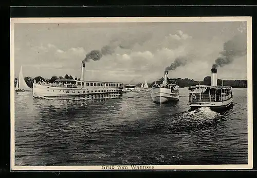 AK Berlin-Gatow, Drei Dampfer auf der Havel