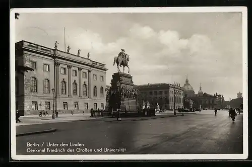 AK Berlin, Unter den Linden mit Denkmal Friedrich des Grossen