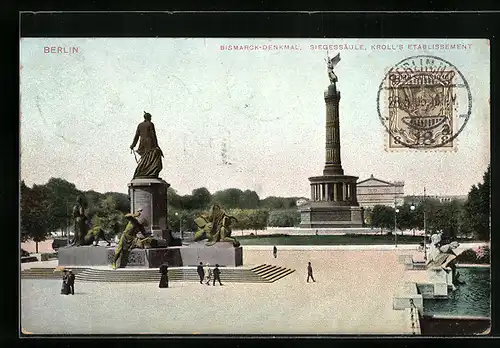 AK Berlin-Tiergarten, Bismarck-Denkmal und Siegessäule