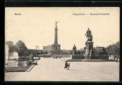 AK Berlin, Siegessäule und Bismarck-Denkmal