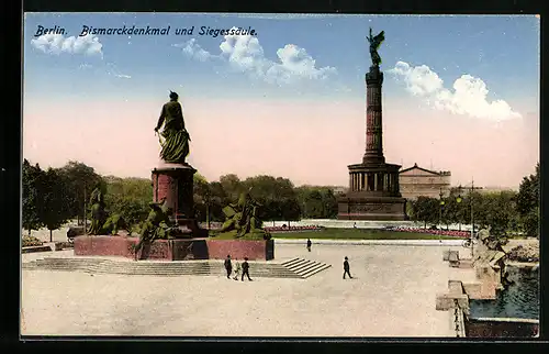 AK Berlin, Bismarckdenkmal und Siegessäule