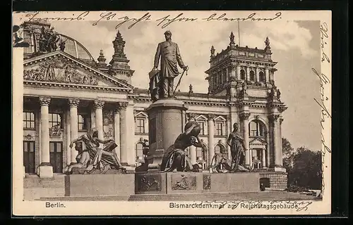 AK Berlin, Bismarckdenkmal am Reichstagsgebäude