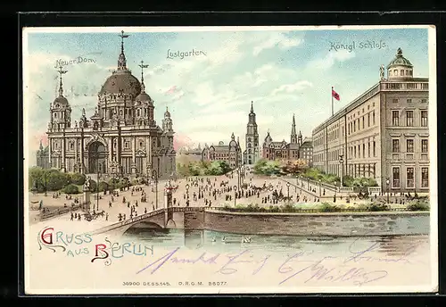 Lithographie Berlin, Lustgarten, Königliches Schloss u. Neuer Dom