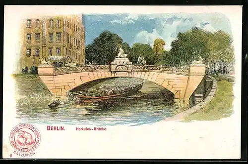 Lithographie Berlin-Tiergarten, Blick auf Herkules-Brücke