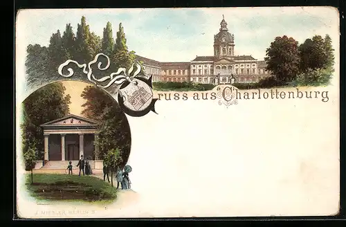 Lithographie Berlin-Charlottenburg, Stadtschloss, Mausoleum, Wappen