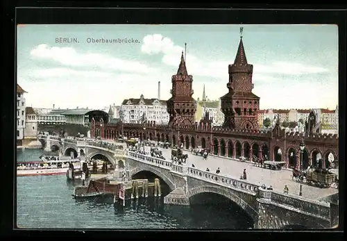 AK Berlin-Friedrichshain, Oberbaumbrücke aus der Vogelschau