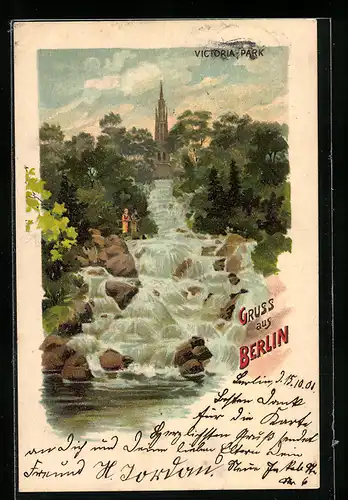 Lithographie Berlin-Kreuzberg, Wasserfall im Victoria-Park