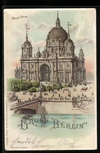 Lithographie Berlin, Neuer Dom mit Glitzer-Perlen