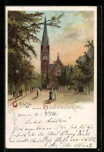 Lithographie Berlin-Hansaviertel, Kaiser Friedrich Gedächtnis-Kirche