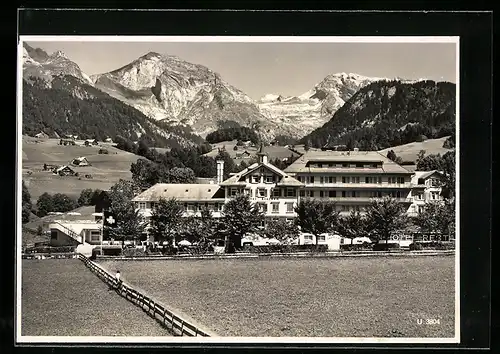 AK Unterwasser, Teilansicht mit Hotel Sternen und Gebirgskette im Hintergrund