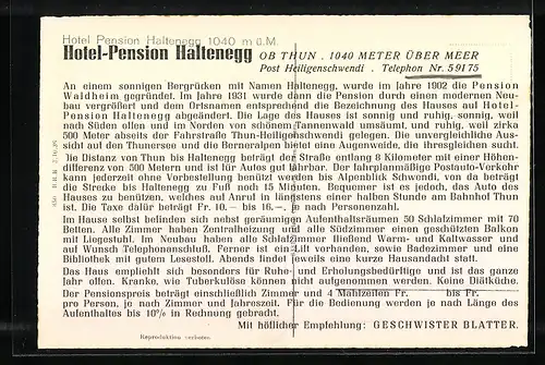 AK Heiligenschwendi, Hotel-Pension Haltenegg