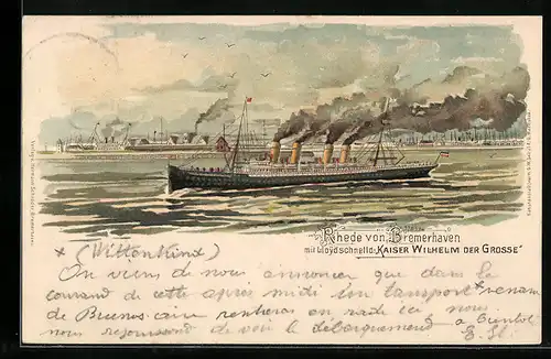 Lithographie Passagierschiff Kaiser Wilhelm der Grosse