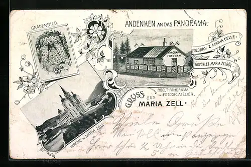 AK Maria Zell, Panorama-Fotograf Rögl, Gnadenbild, Wallfahrtskirche