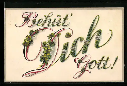 Glitzer-Perl-AK Behüt` Dich Gott!