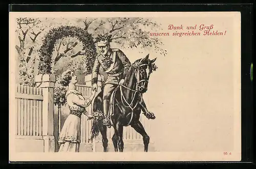 AK Soldatenliebe, Soldat mit seiner Liebsten