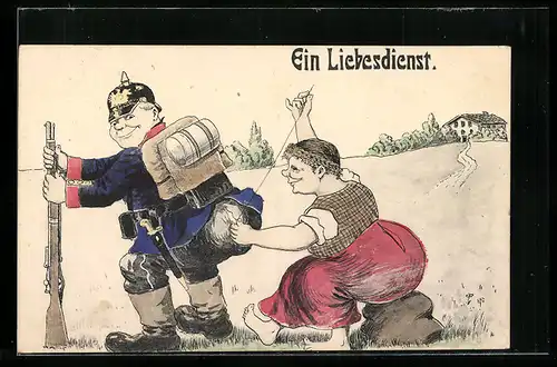 Künstler-AK Ein Liebesdienst, Soldatenliebe