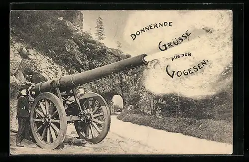 AK Soldaten der Artillerie mit Kanone