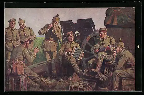 Künstler-AK Deutsche Artilleristen beim Musizieren