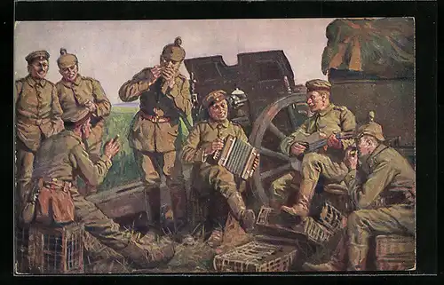 Künstler-AK Deutsche Artilleristen beim Musizieren