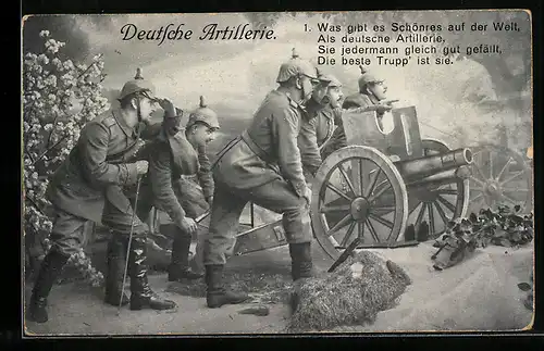 AK Deutsche Artillerie, Soldaten mit Geschütz