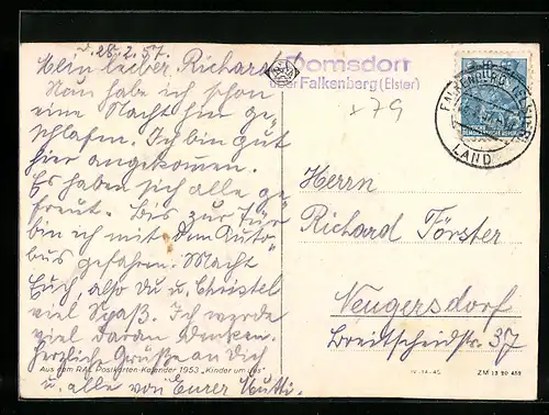 AK Landpoststempel Domsdorf über Falkenberg (Elster)