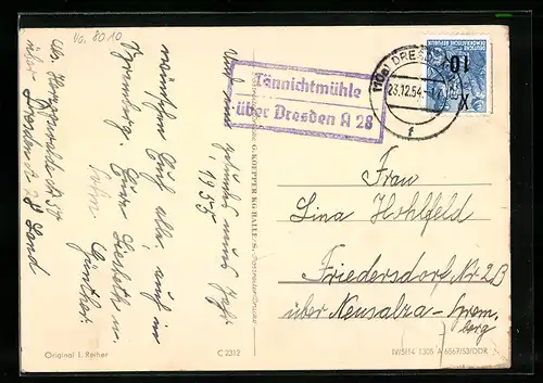 AK Landpoststempel Tännichtmühle über Dresden A28