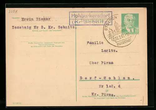 AK Landpoststempel Hohburkersdorf (Kr Sebnitz)