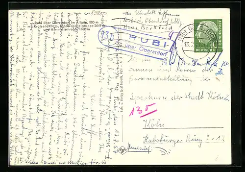 AK Landpoststempel Rubi über Oberstdorf