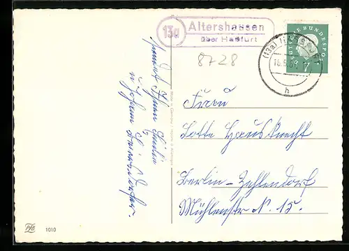 AK Landpoststempel Altershausen über Hassfurt