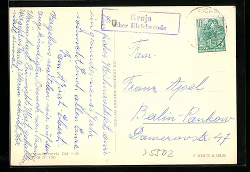AK Landpoststempel Kraja über Bleicherode