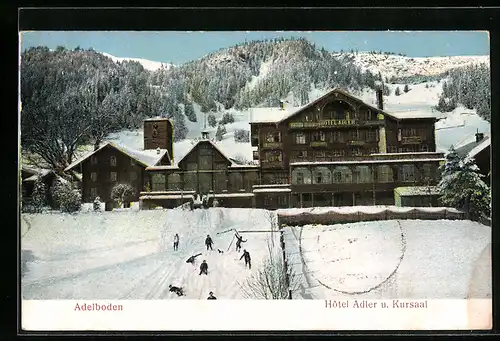 Relief-AK Adelboden, Hotel Adler und Kursaal