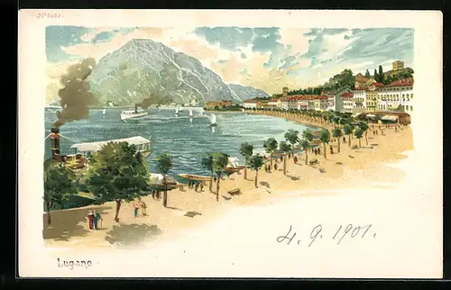 AK Lugano, Ortsansicht mit See