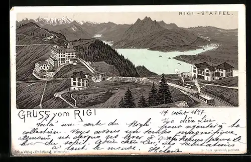 Lithographie Rigi-Staffel, Ortsansicht