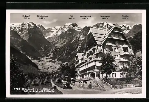 AK Braunwald, Strassenpartie am Hotel Aplenblick