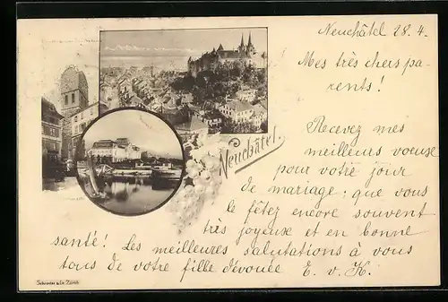 AK Neuchatel, Ortsansicht mit Uferpartie