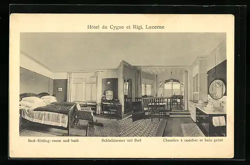 AK Lucerne, Hotel du Cygne et Rigi, Schlafzimmer