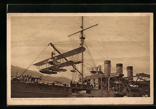 AK Französ. Marineflugzeug wird aufgefischt, Der Krieg 1914 /16