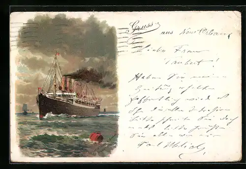 Lithographie Passagierschiff Kaiser Wilhelm der Grosse