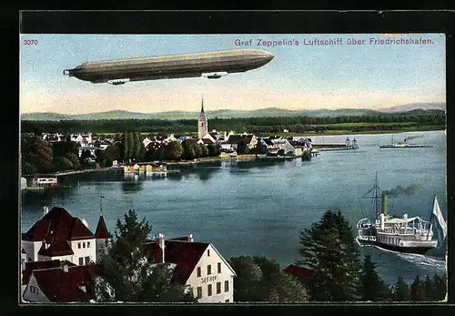 AK Graf Zeppelins Luftschiff über Friedrichshafen