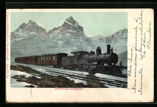 AK Expresszug der Schweizer Gotthardbahn in den Alpen