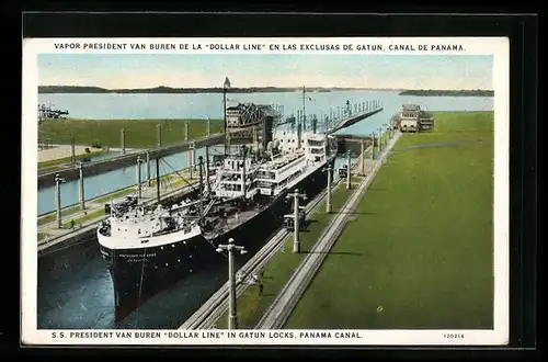 AK Handelsschiff, SS President van Buren Dollar Line in Gatun locks, Panama Canal