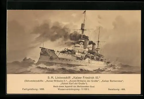 AK Kriegsschiff SM Linienschiff Kaiser Friedrich III
