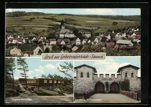 AK Grävenwiesbach /Taunus, Jugend-Herberge, Römerkastell Saalburg, Teilansicht