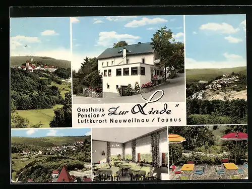 AK Neuweilnau, Gasthaus-Pension Zur Linde, Ortsansicht, Innenansicht