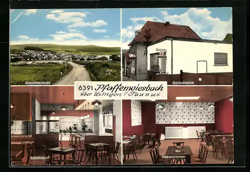 AK Pfaffenwiesbach, Gesamtansicht, Gasthaus Dorfschenke, Innenansicht