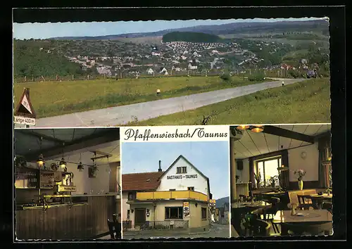 AK Pfaffenwiesbach / Taunus, Totalansicht, Gasthaus zum Taunus mit Innenansicht