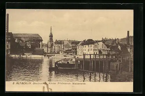 AK Alt-Berlin, Stralauer- u. Kleine Stralauerstrasse mit Geschäft von Rob. Reichelt, Wasserseite