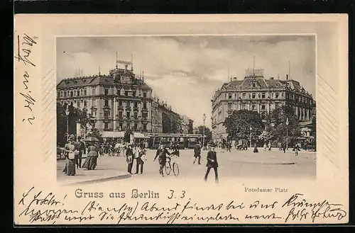 AK Berlin-Tiergarten, Potsdamer Platz mit Strassenbahn