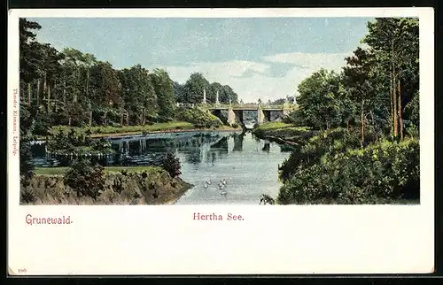 AK Berlin-Grunewald, Hertha-See mit Brücke