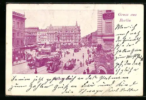 AK Berlin, Alexander-Platz mit Denkmal und Pferdebahn